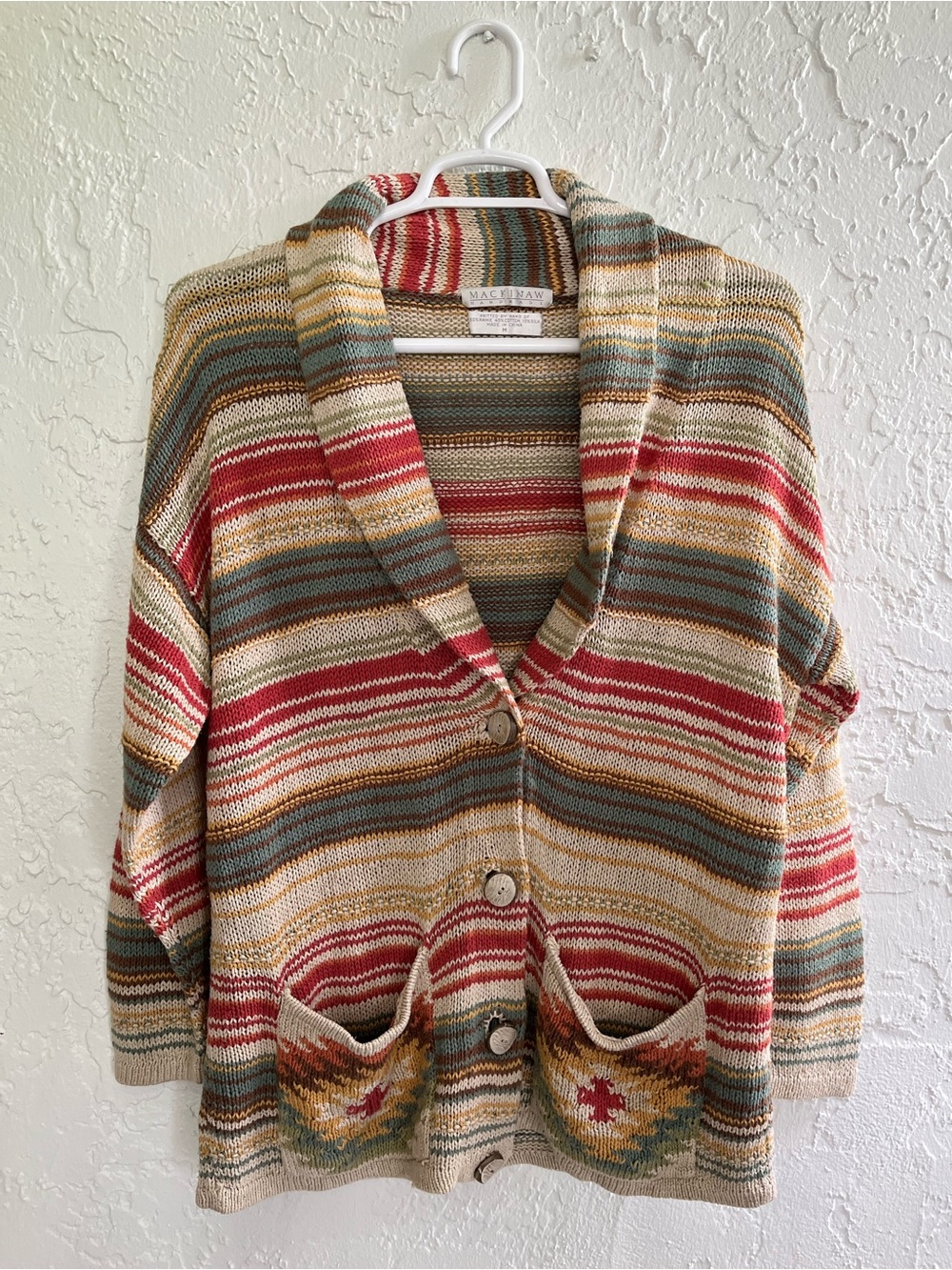 Mackinaw Handmade Striped Boho Cardigan Sweater Size M